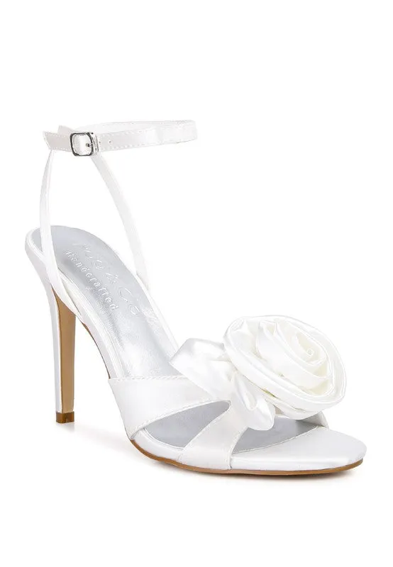 Cherry on Top-  Rose Bow Satin Heeled Sandals