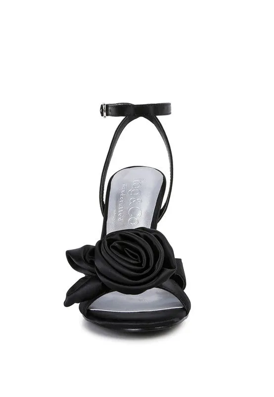 Cherry on Top-  Rose Bow Satin Heeled Sandals