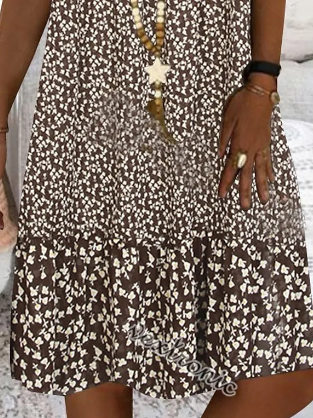CityHottie - Women's Casual Dress Shift Dress Midi Dress Brown Sleeveless Floral Print Spring Summer V Neck Basic Daily Weekend 2024 S M L XL XXL 3XL
