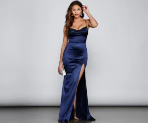 Clara Rhinestone Detail Charming Satin Mermaid Dress