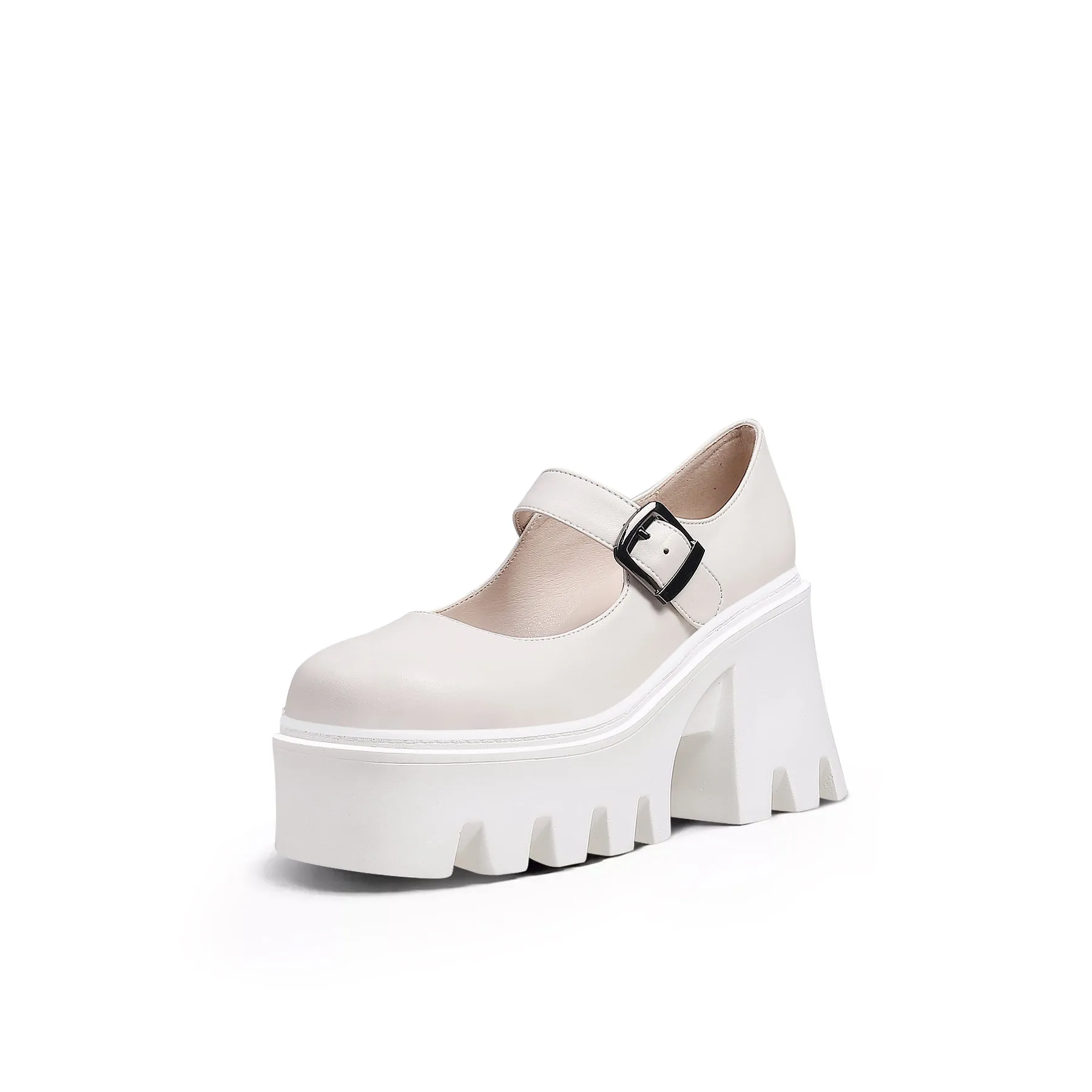 Classic Chunky Heel Mary Jane - Cream