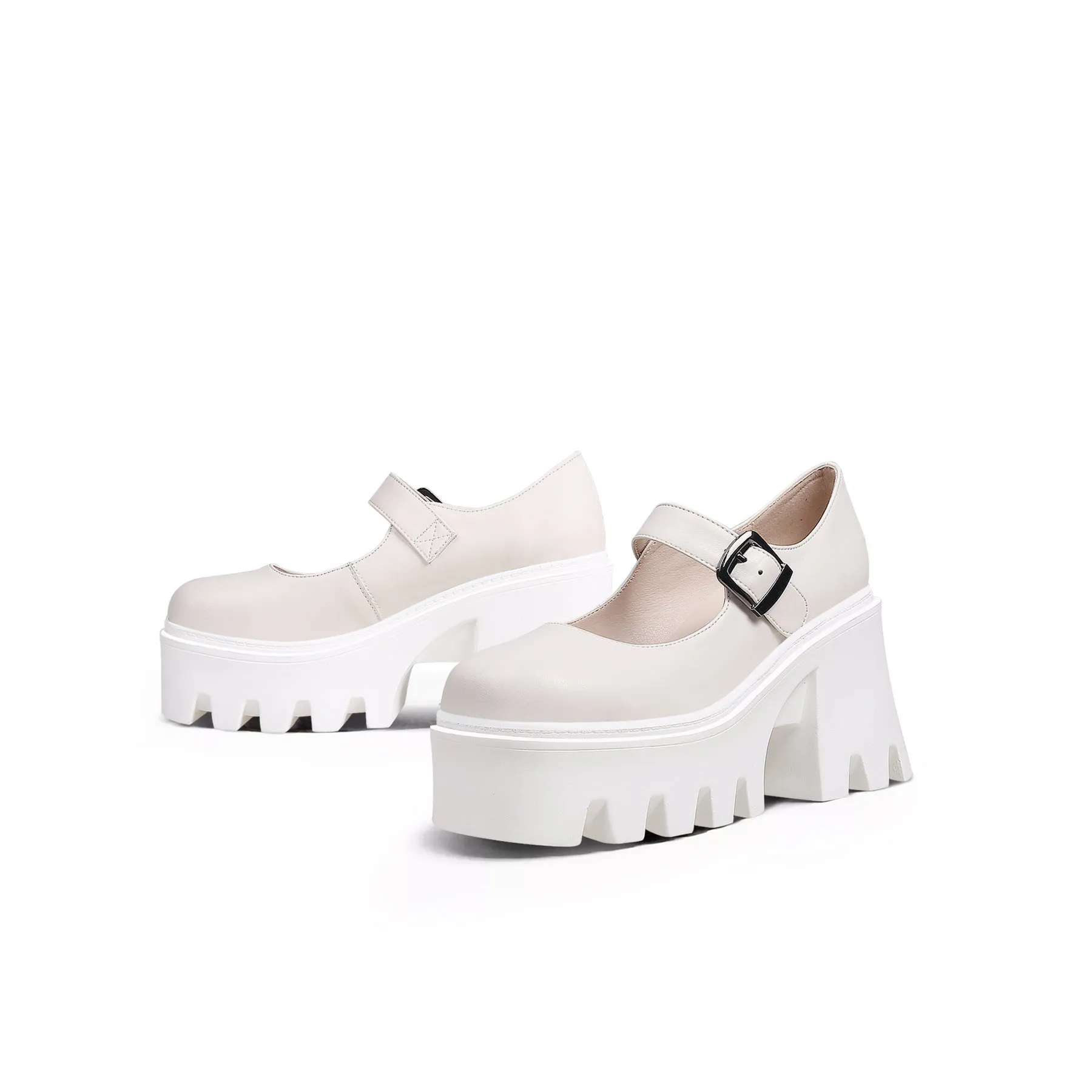 Classic Chunky Heel Mary Jane - Cream
