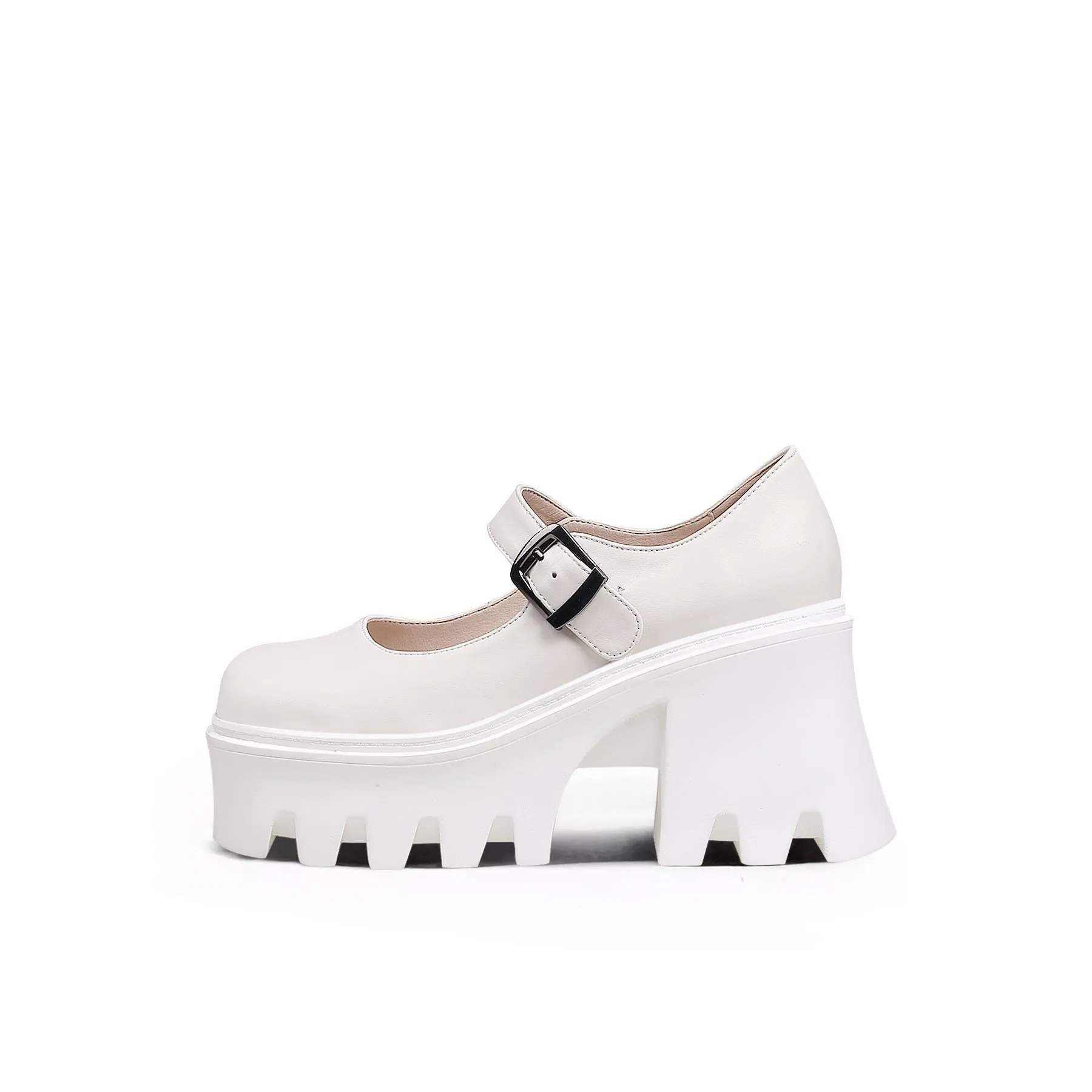 Classic Chunky Heel Mary Jane - Cream