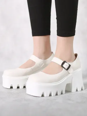 Classic Chunky Heel Mary Jane - Cream