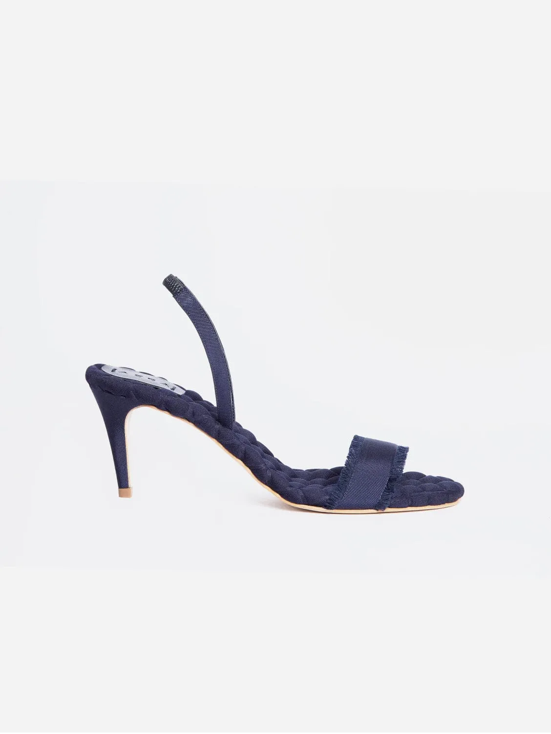 Claudia Vegan Cotton High-Heeled Slingback Sandals | Navy Grosgrain
