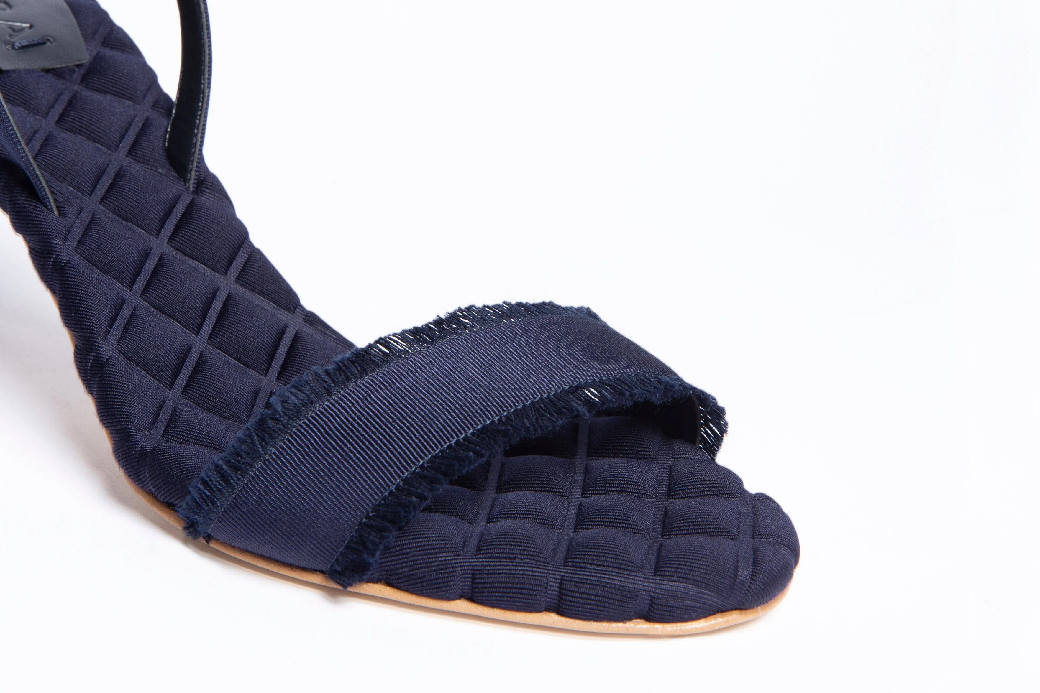 Claudia Vegan Cotton High-Heeled Slingback Sandals | Navy Grosgrain
