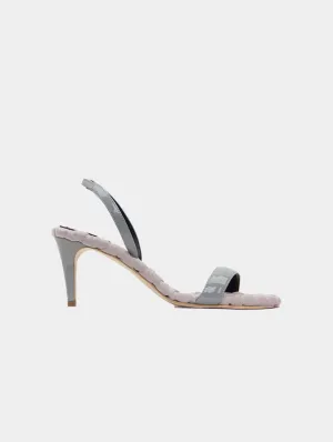 Claudia Vegan Patent Leather High-Heeled Slingback Sandals | Grey