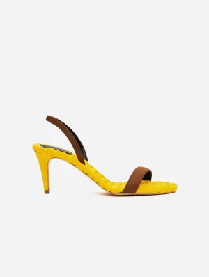 Claudia Vegan Satin High-Heeled Slingback Sandals | Yellow
