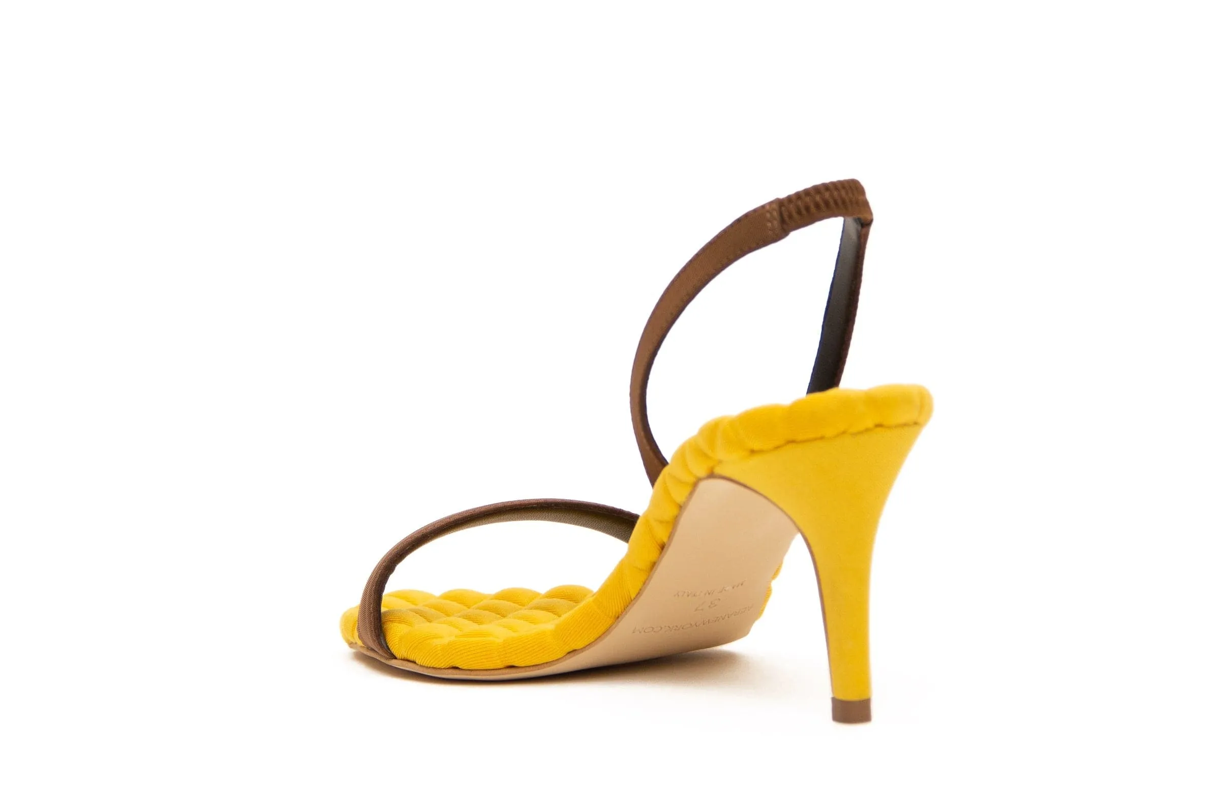 Claudia Vegan Satin High-Heeled Slingback Sandals | Yellow