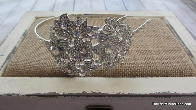 Clear Rhinestone Headband with Floral Motif