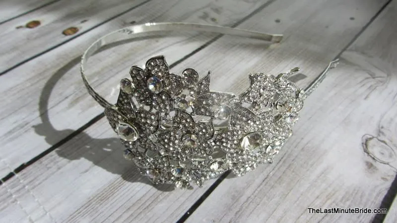 Clear Rhinestone Headband with Floral Motif