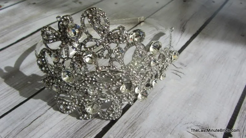 Clear Rhinestone Headband with Floral Motif