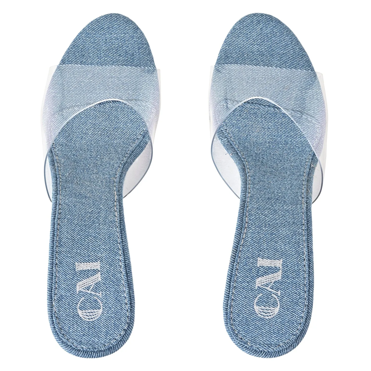 Clear Strap Denim Wedges