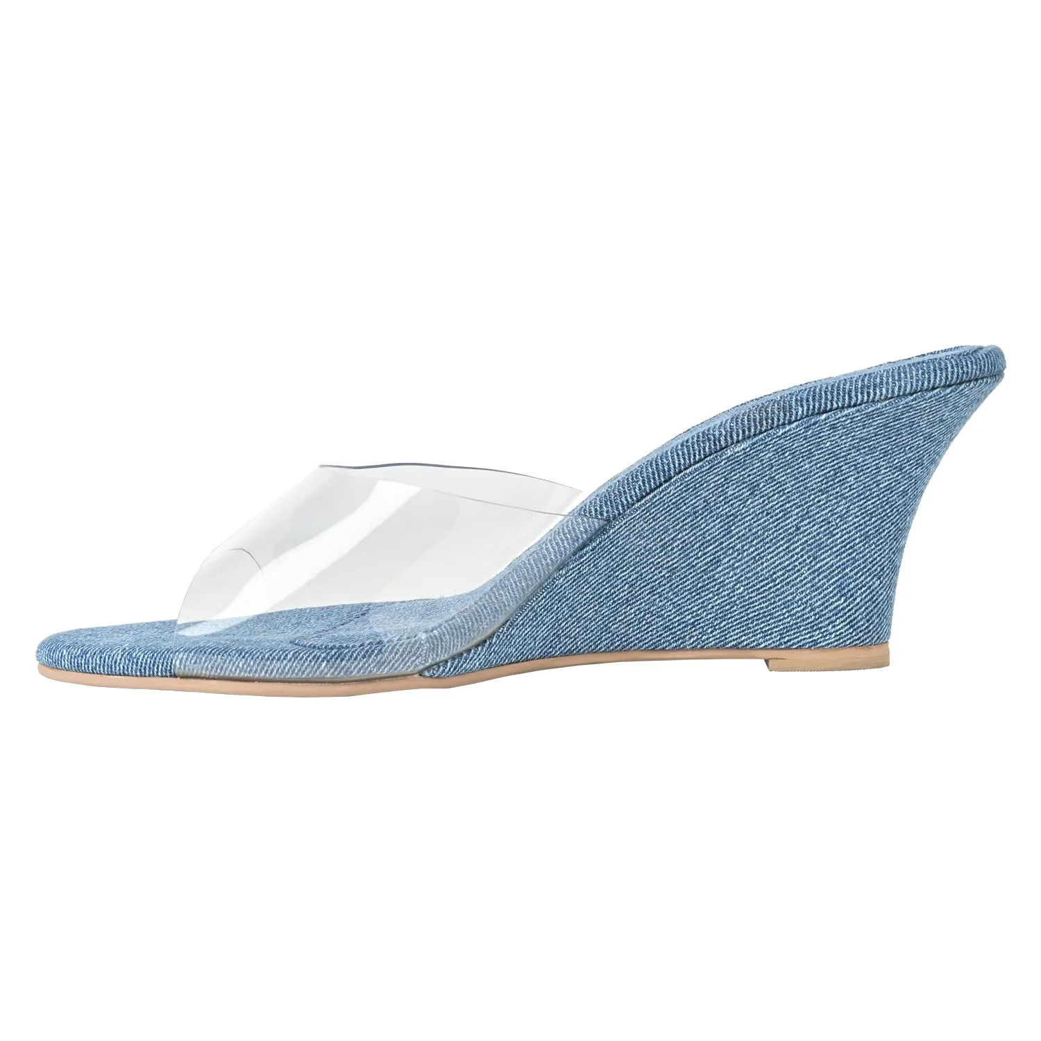 Clear Strap Denim Wedges