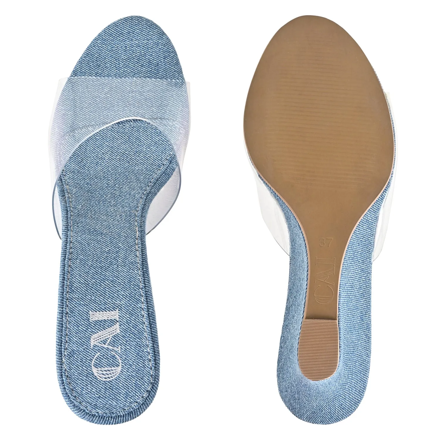 Clear Strap Denim Wedges