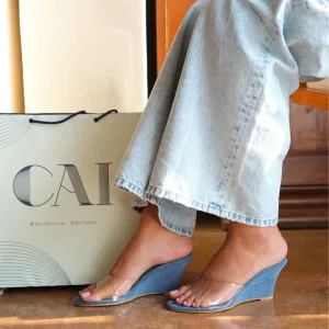 Clear Strap Denim Wedges