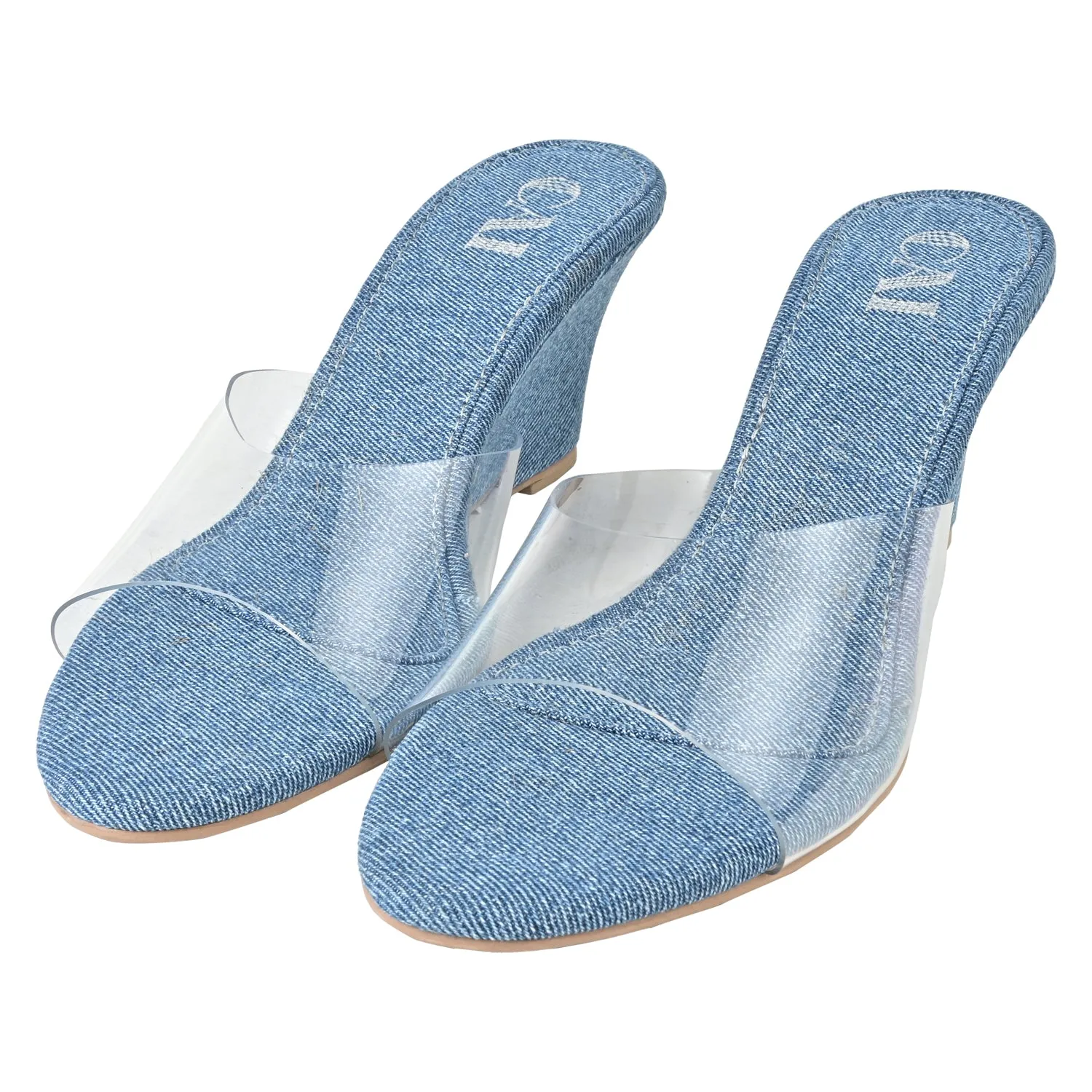 Clear Strap Denim Wedges