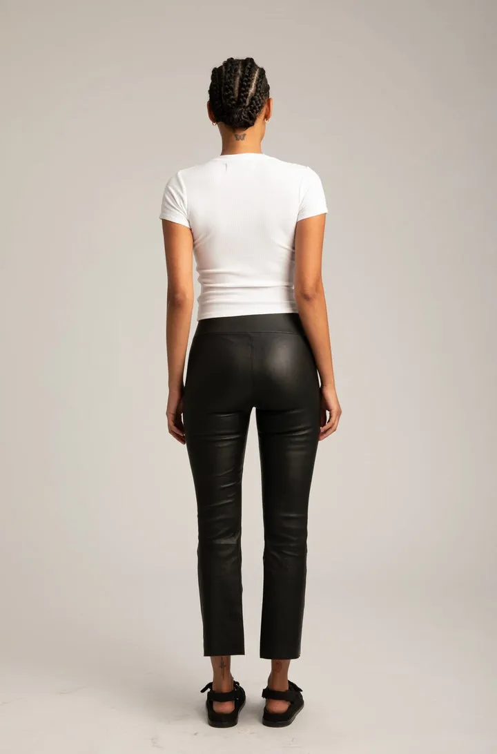 Cropped Flare Leather Leggings in Black
