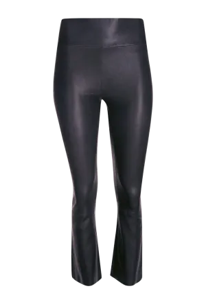 Cropped Flare Leather Leggings in Navy
