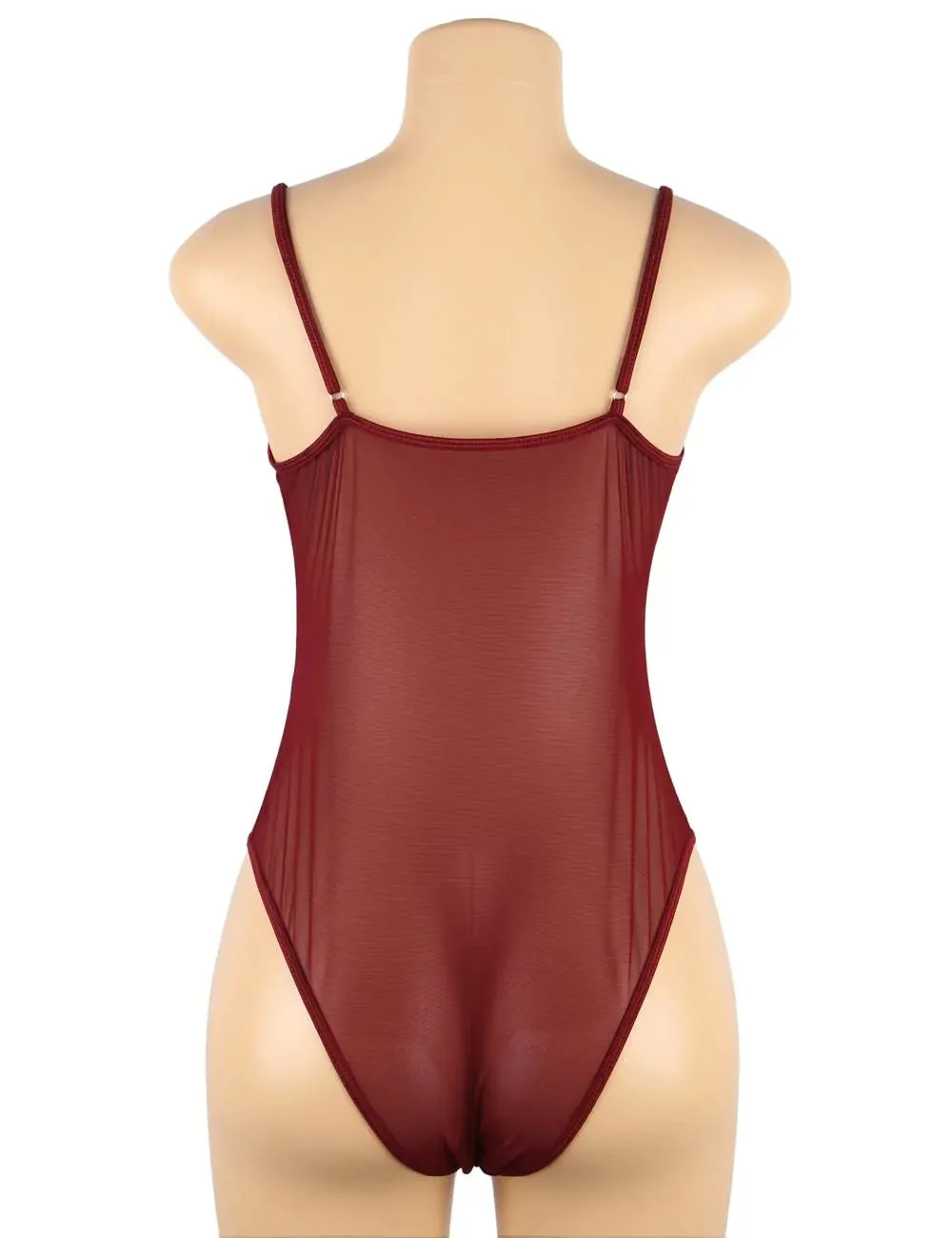 Crotch Open Red & Black High Quality Lace Splicing Sexy Teddy With Underwire