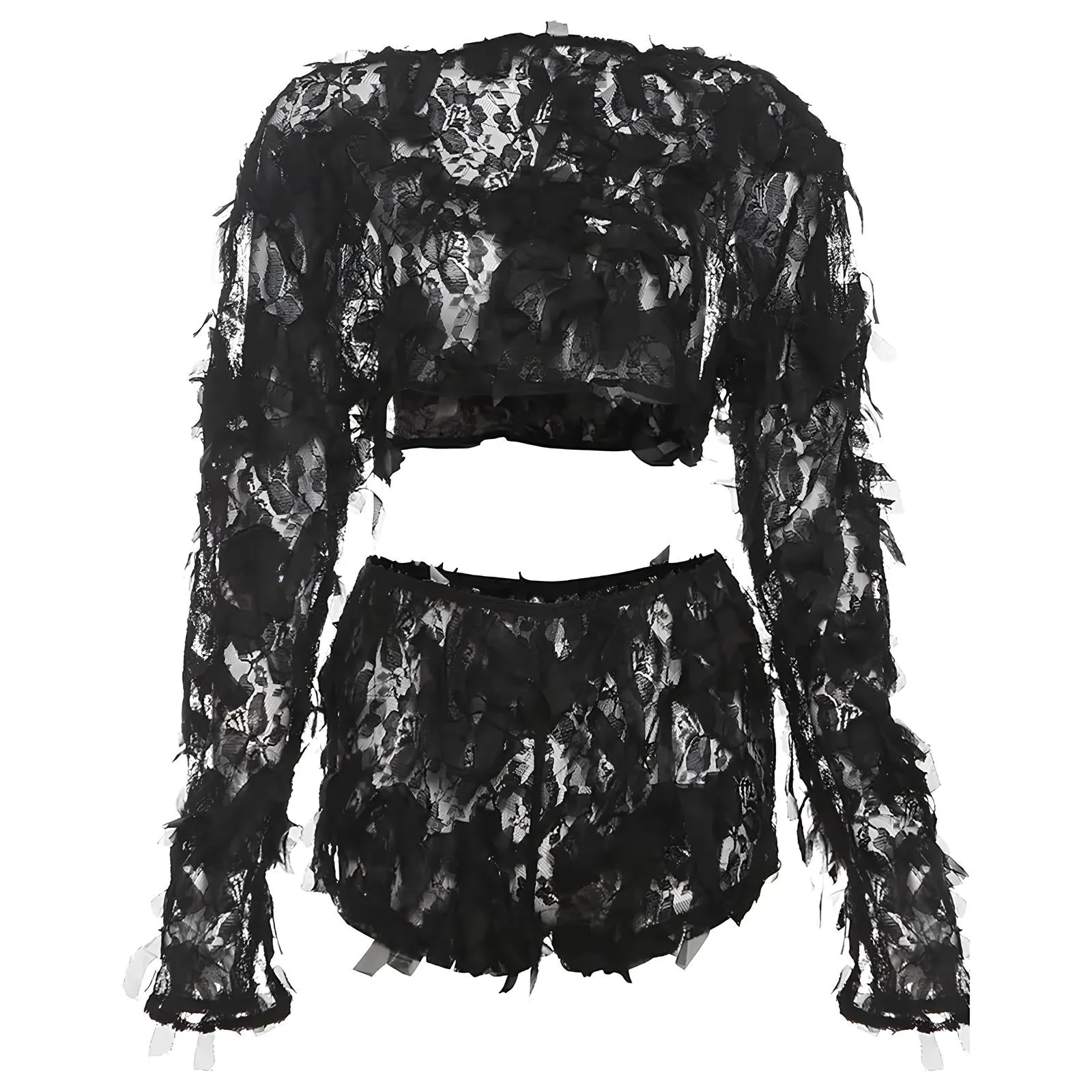 Crumb Tassels 2-Piece Y2K Set – Sexy Hollow-Out Crop Top & Shorts Clubwear