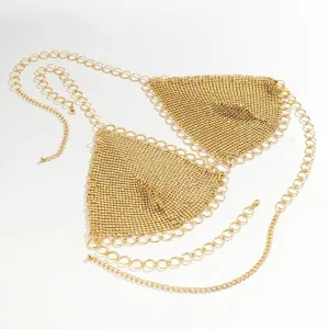 Crystal Body Chain Bra with Rhinestone Inlay - 18k Gold Silver Plated