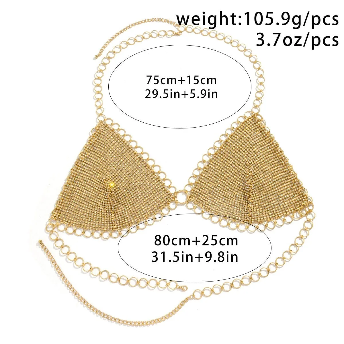 Crystal Body Chain Bra with Rhinestone Inlay - 18k Gold Silver Plated