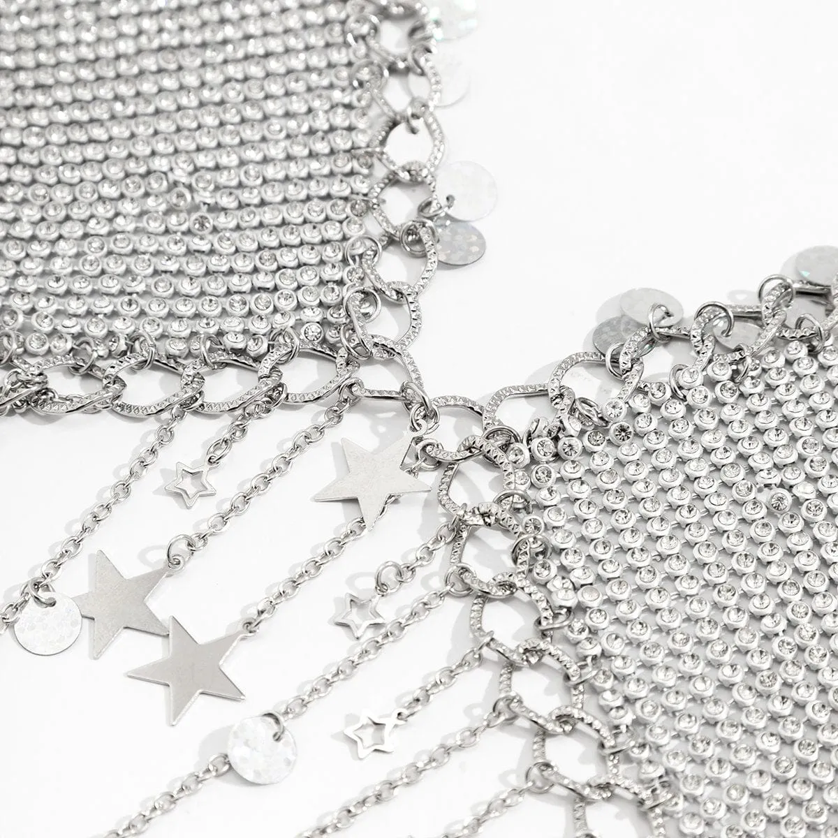 Crystal Body Chain Bra with Rhinestone Inlay and Tassel Detail - 18k Gold Silver Plated