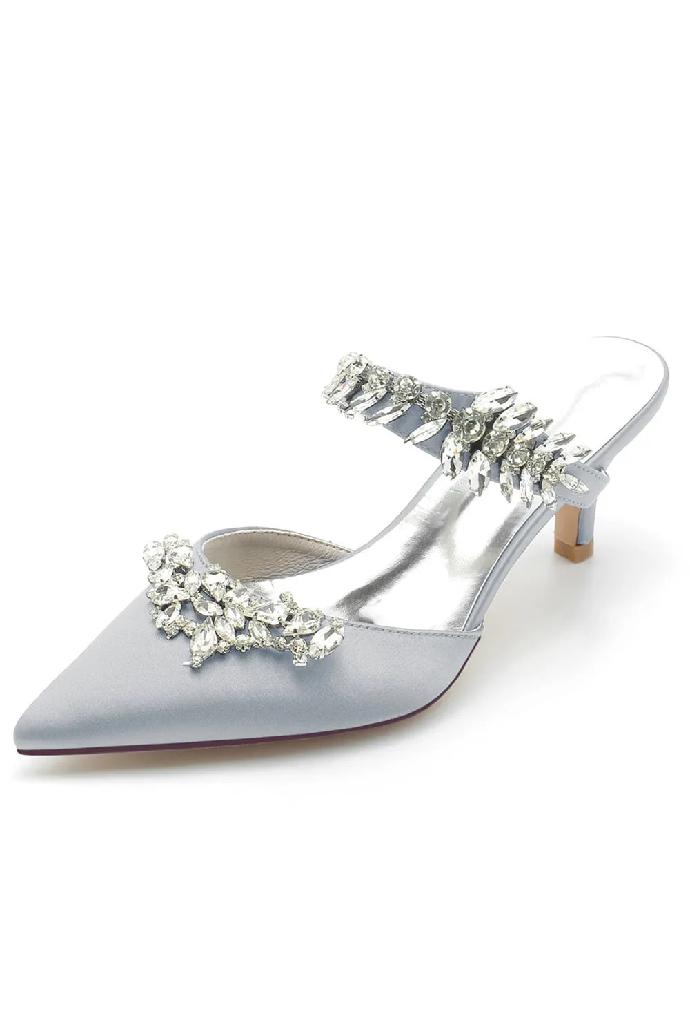 Crystal Strap Pointed Toe Satin Hign Heels