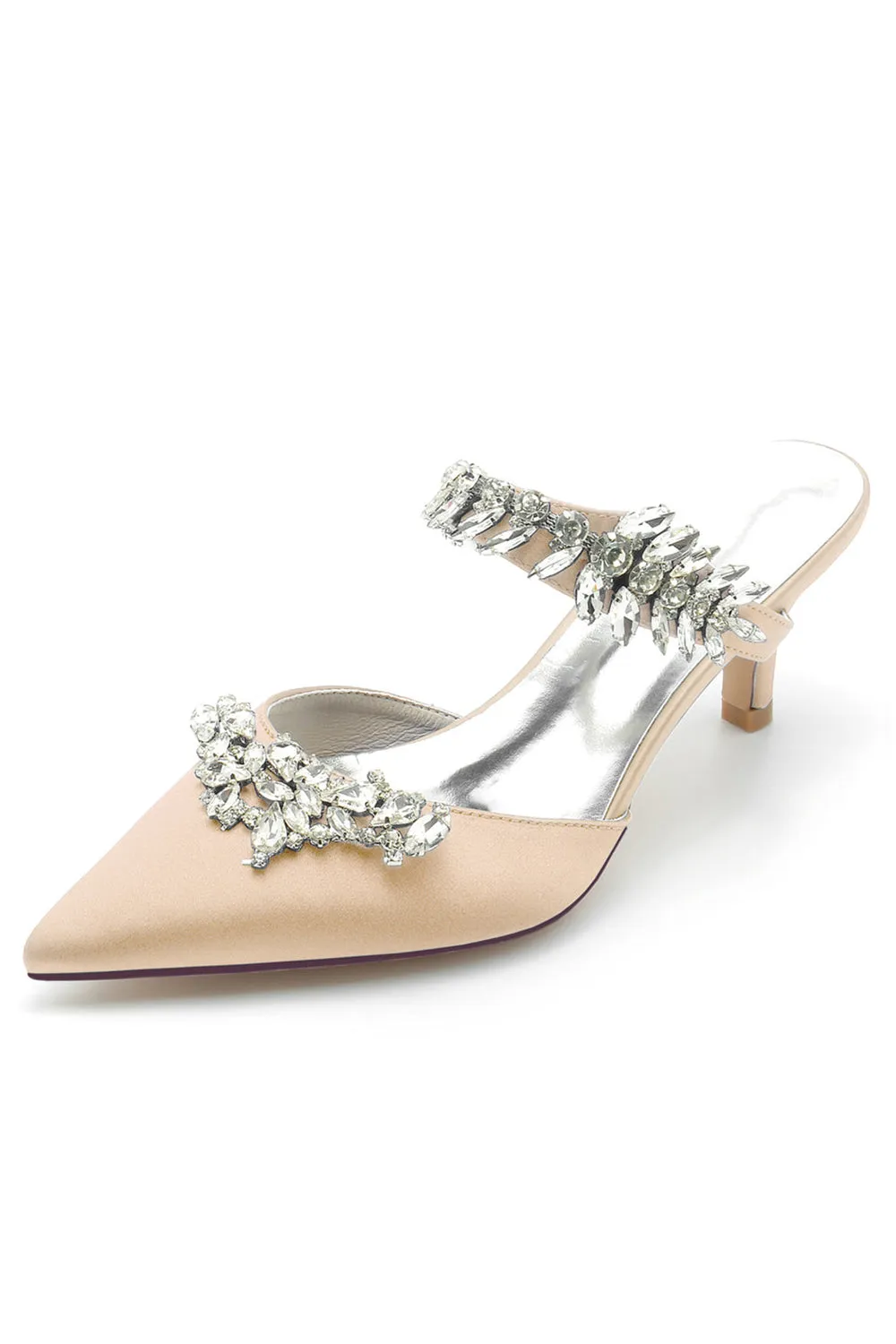 Crystal Strap Pointed Toe Satin Hign Heels