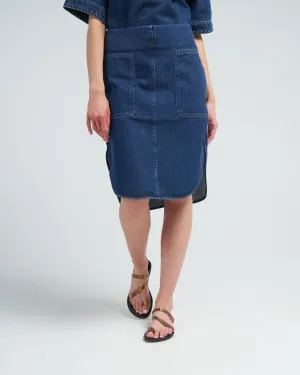 curved hem denim skirt - dark blue