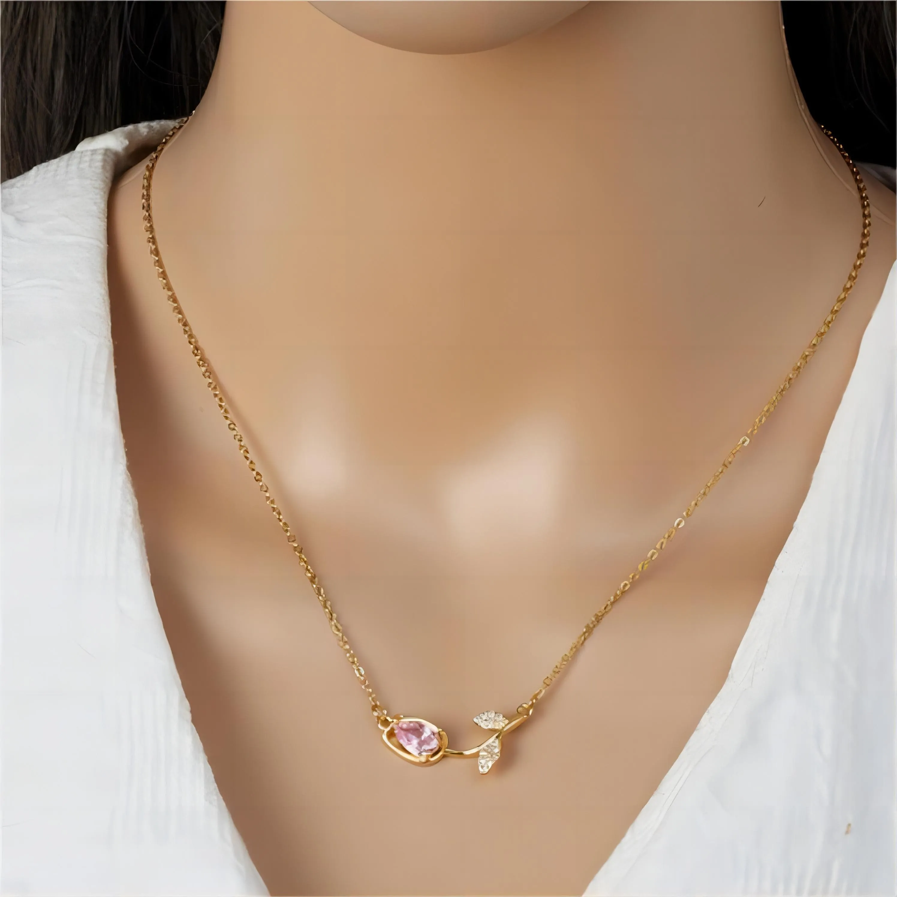 Dainty Pink Crystal Tulip Chain Necklace