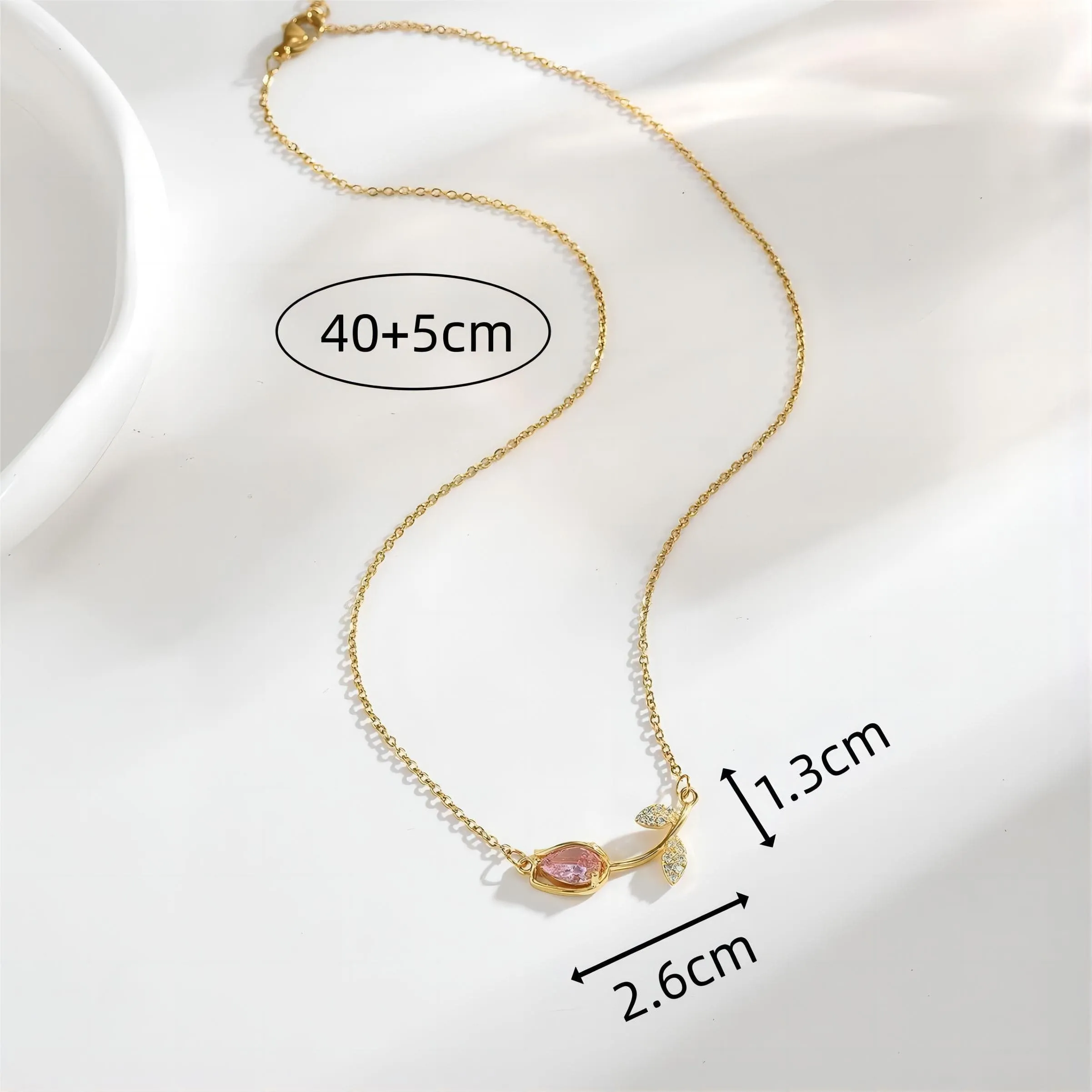 Dainty Pink Crystal Tulip Chain Necklace