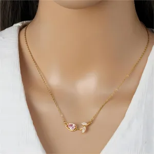 Dainty Pink Crystal Tulip Chain Necklace