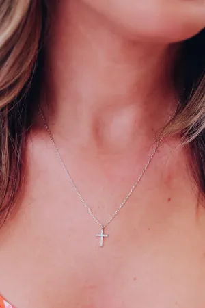 Dainty Rhinestone Cross Pendant Necklace - Silver