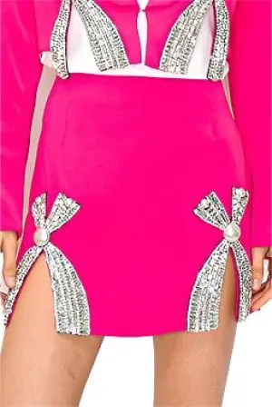 Deco Bow Rhinestone Slit Mini Skirt