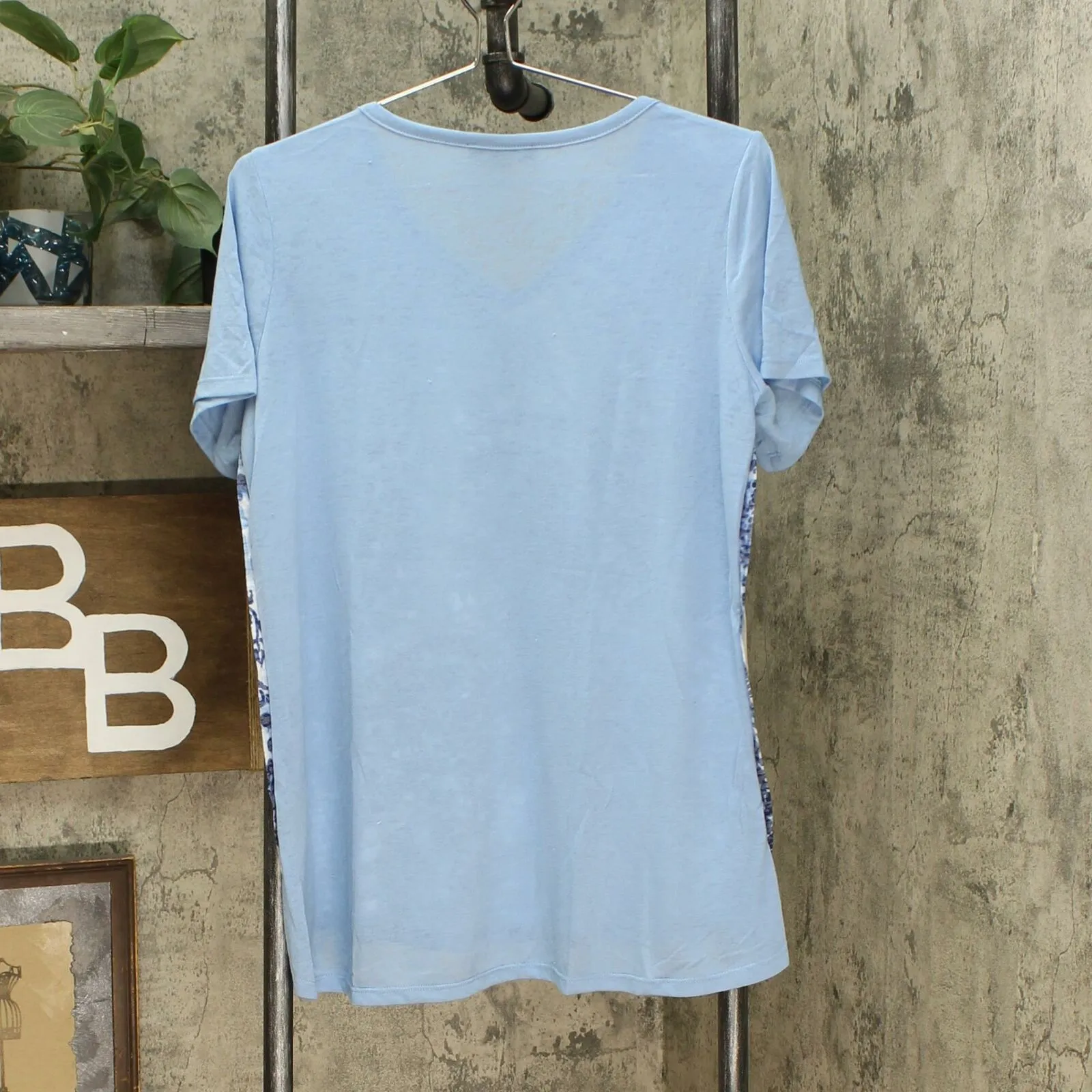 DG2 by Diane Gilman Burnout Printed And Embellished Top Blue Multi Small