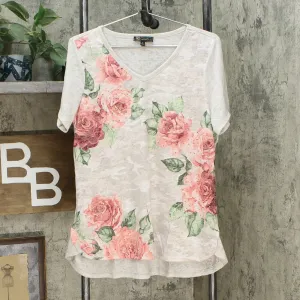 DG2 by Diane Gilman Burnout Printed And Embellished Top Khaki Camo Small