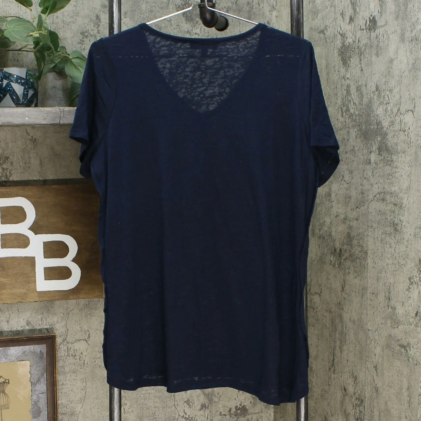 DG2 by Diane Gilman Burnout Printed And Embellished Top Navy Butterfly Large