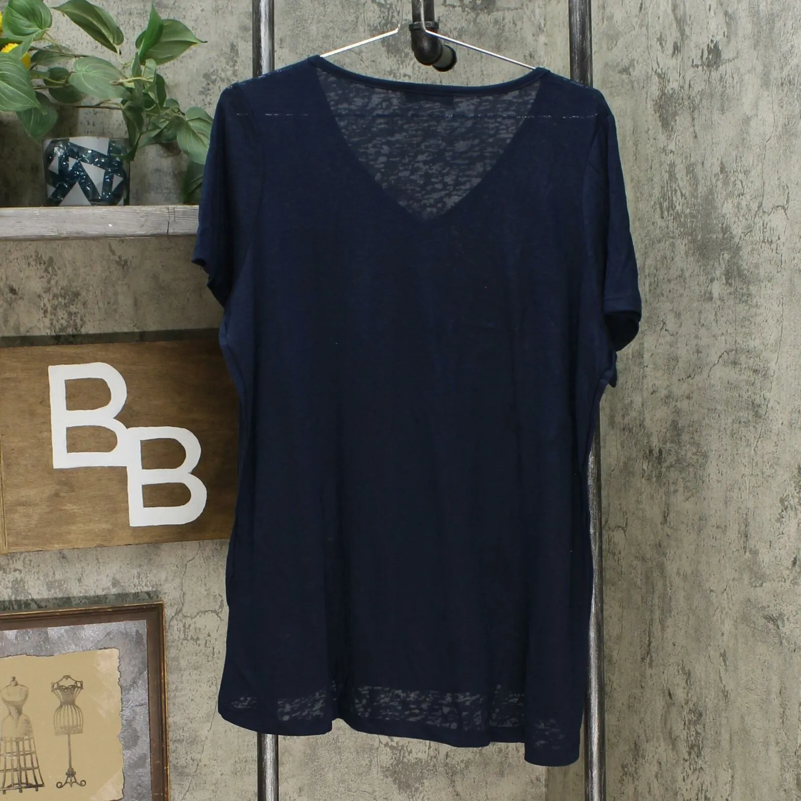DG2 by Diane Gilman Burnout Printed And Embellished Top Navy Butterfly XL