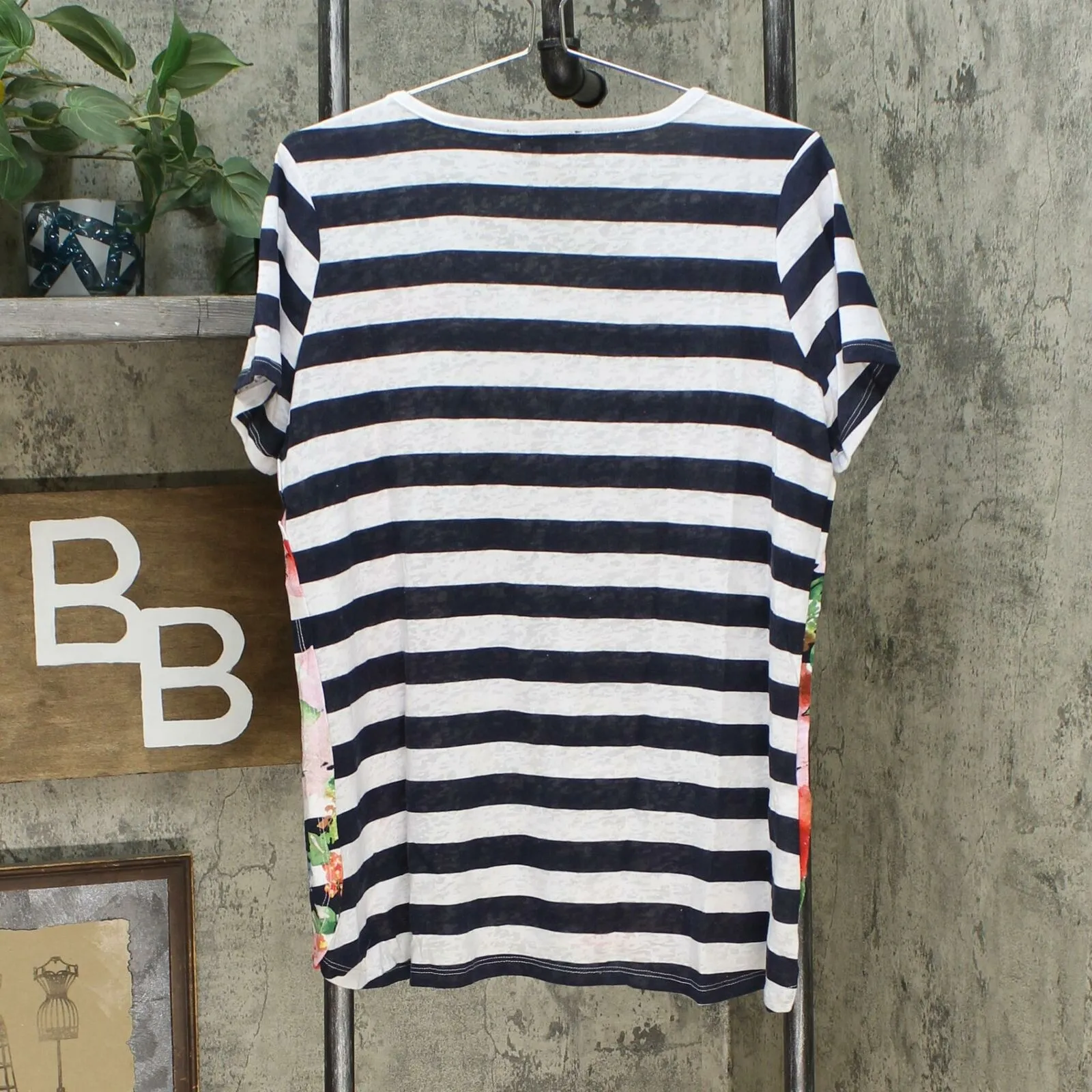 DG2 by Diane Gilman Burnout Printed And Embellished Top Navy Stripe Medium