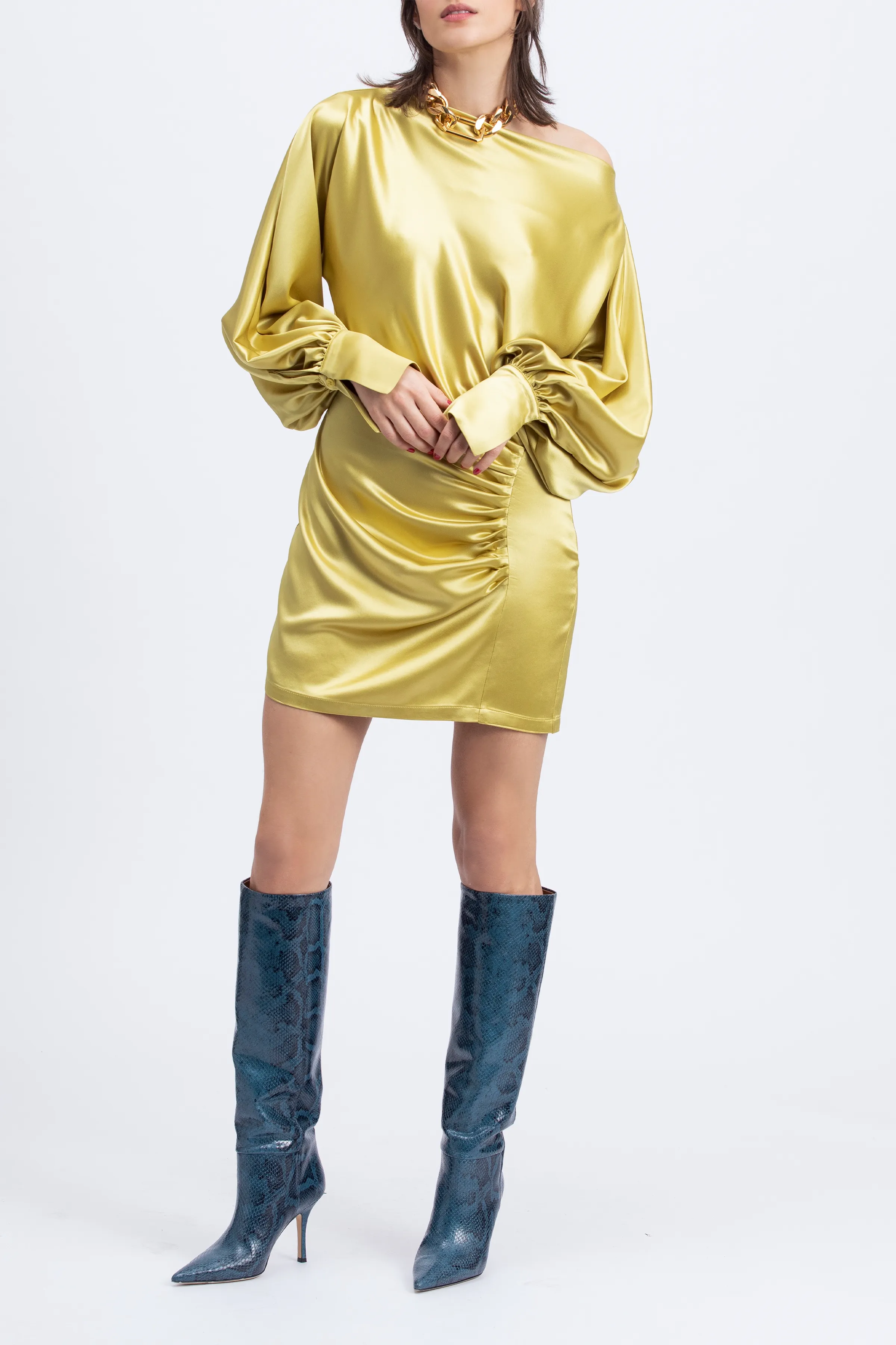DIANA RUCHED SATIN MINI DRESS