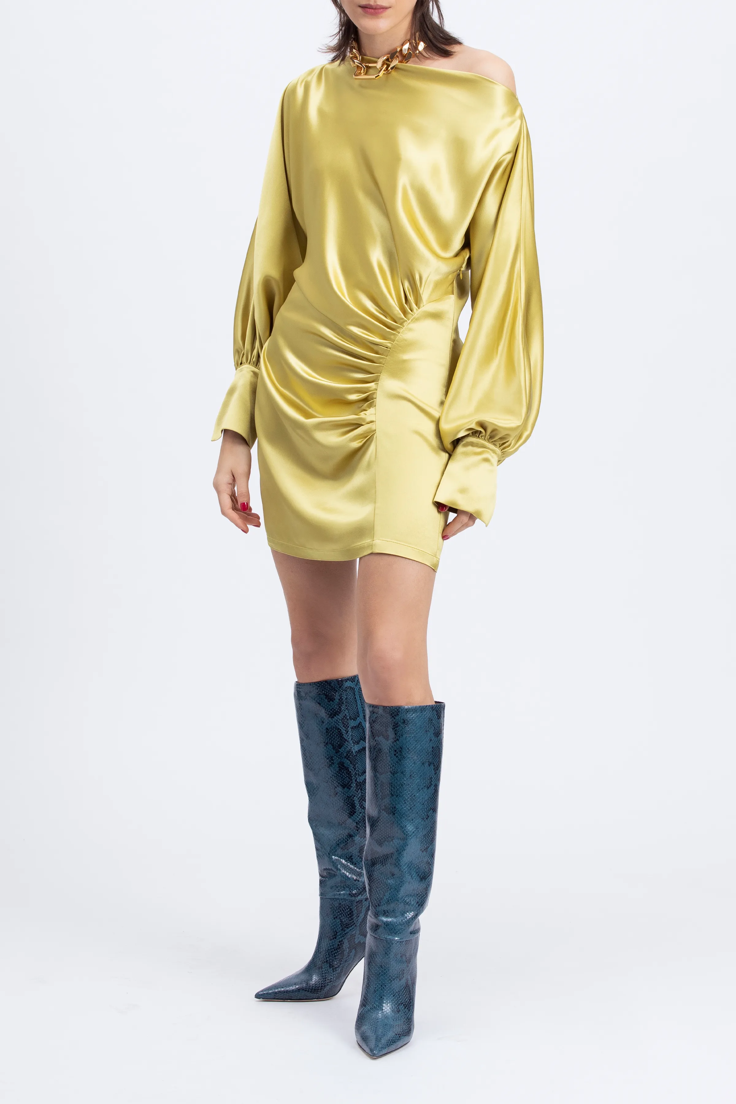 DIANA RUCHED SATIN MINI DRESS
