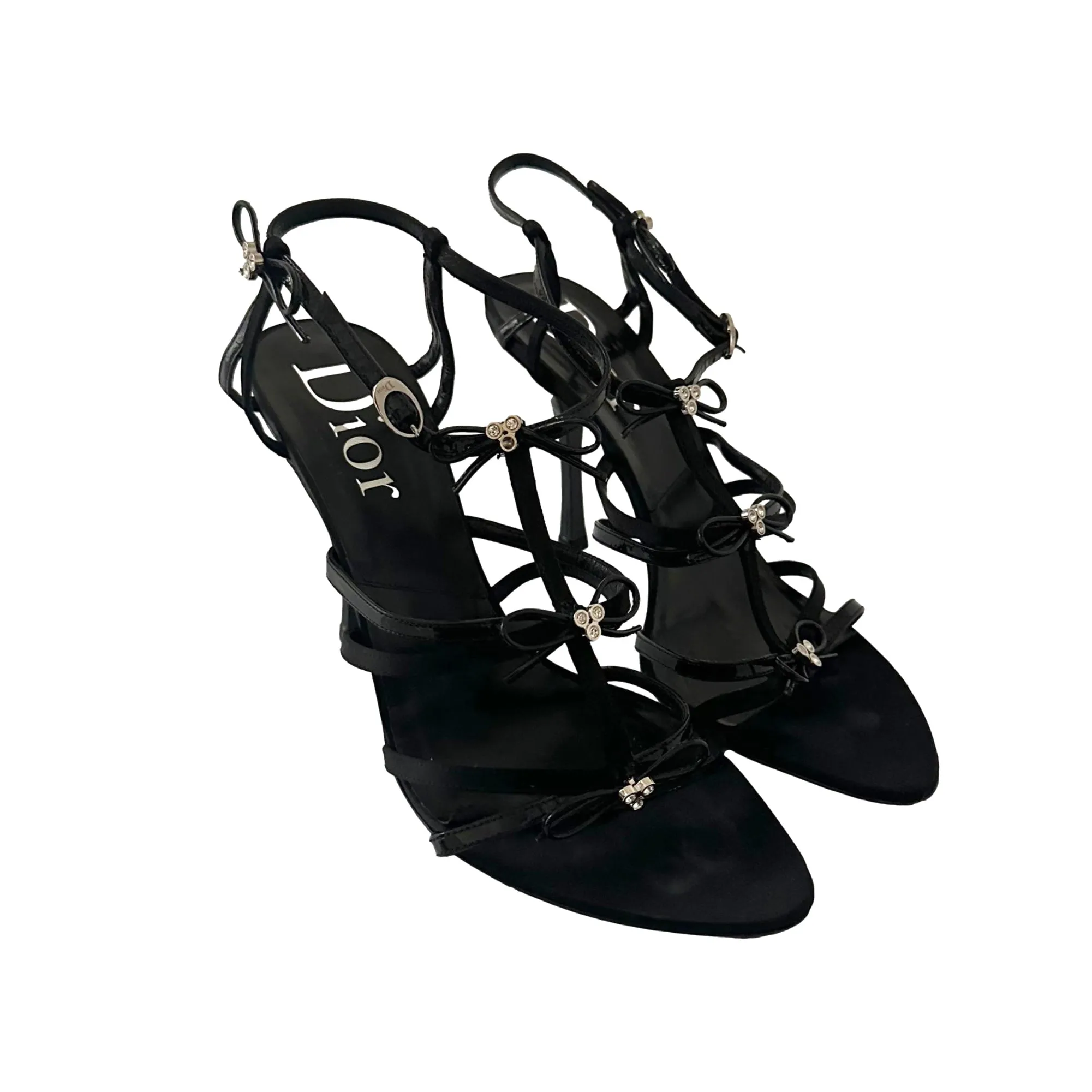 Dior Black Rhinestone Bow Heels
