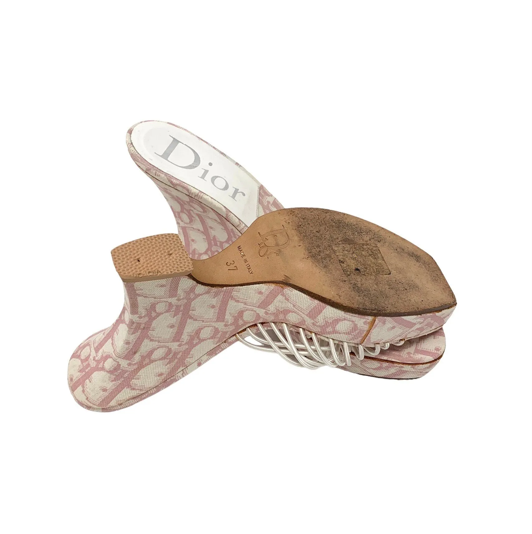 Dior Pink Logo Rhinestone Wedges