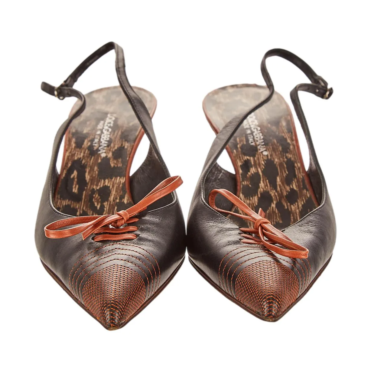 Dolce & Gabbana Brown Stitched Kitten Heel