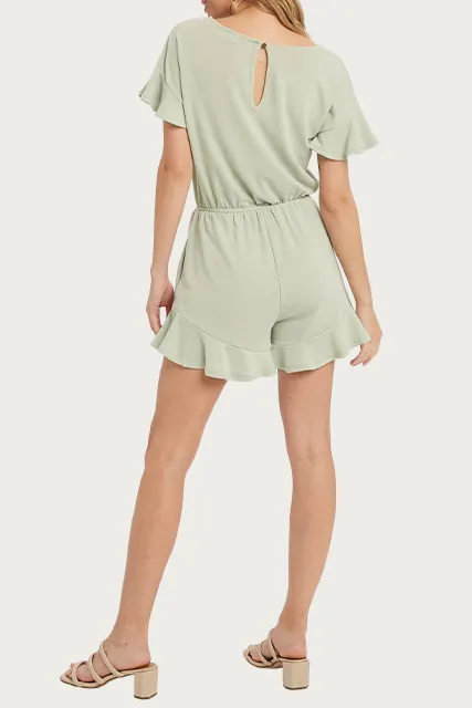 DRAWSTRING-WAIST RUFFLED TERRY ROMPER