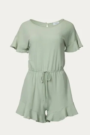 DRAWSTRING-WAIST RUFFLED TERRY ROMPER