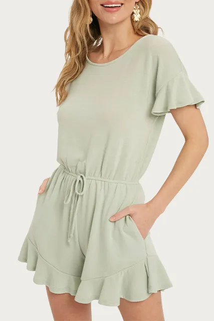 DRAWSTRING-WAIST RUFFLED TERRY ROMPER