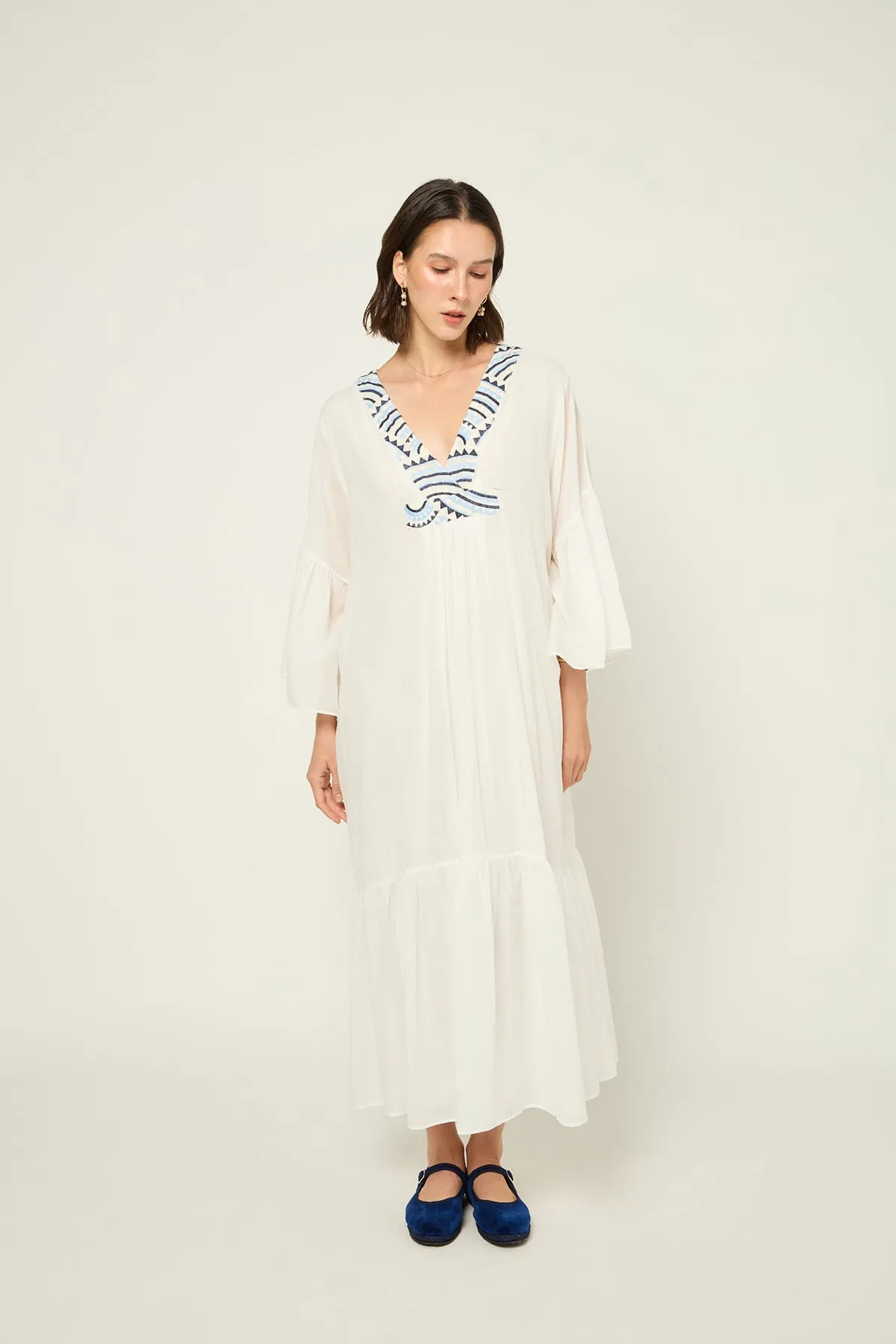 DRESS LONG NEW ALL OVER L/S RUFFLES - WHITE CIEL